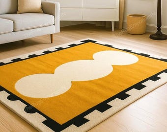 Hand Tufted Wool Rug | Modern Geometric Mustard Yellow Carpet