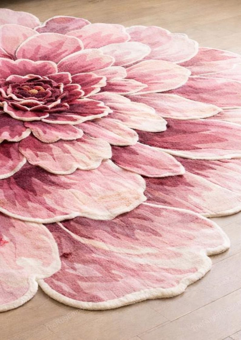 Hand Tufted Wool Flower Rug – Pink Boho Floral Carpet for Bedroom ...