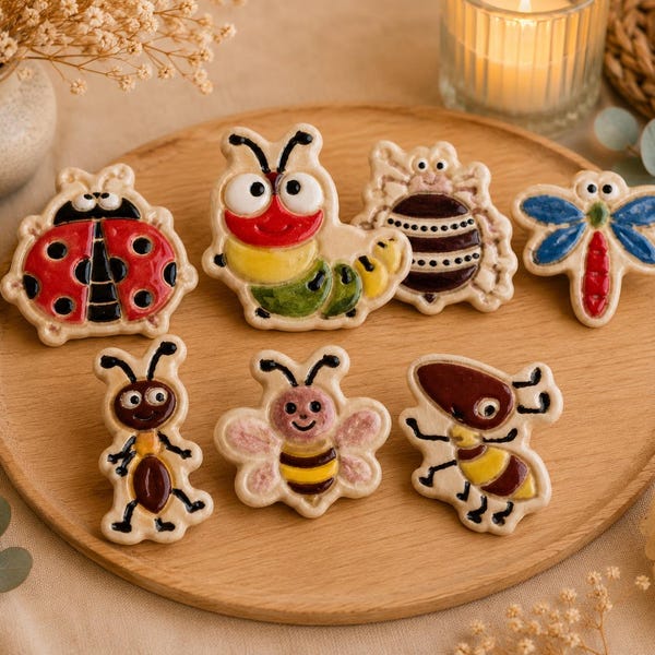 Handmade ceramic insect magnets – Bee, Ant, Spider, Dragonfly – Handmade decorative magnets – Fridge decoration