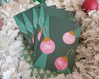 5 pack Deck the Halls Christmas Cards