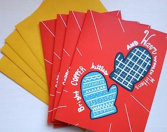 4 Warm Woolen Mittens Holiday Cards