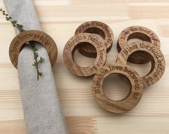 Personalized Oak Wood Napkin Rings – Custom Engraved | Wedding | Family Dinners | Rustic Table Decor