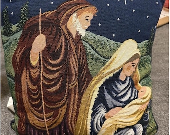 Tapestry Needlepoint Pillow The Virgin Mary Jesus Nativity Christmas