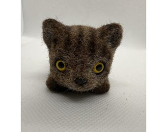 Vintage Josef Originals Miniature Flocked Cat Stalking with Yellow Eyes Japan