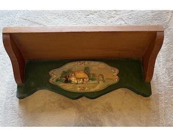 Vintage 1995 Handmade Wooden Hanging Shelf Spice Rack Farmhouse Cottage Core