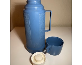 Vintage Thermos Light Blue 100F Filler Stopper Cup  Cap Vacuum Flask Glass Lined