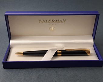 Waterman L Etalon Black Lacquere Twist Ballpoint Pen France 1990 Vintage in Box