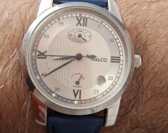NALCO Automatic Swiss Wrist Watch Silver Dial / Power Reserve Elegant Vintage