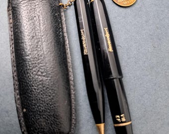 KAWECO Sport Füller & Kugelschreiber, Schwarzer Beutel, Kettenmedaillon Minhen 1972 Vintage Germany EF Gold Nib
