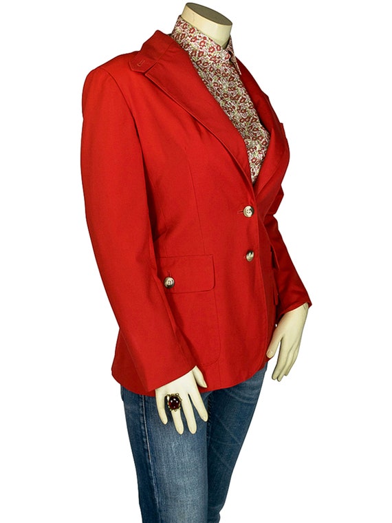 Red Size 6 Women's Cotton Blazer with Custom Sewn Camouflage Elbow Patches