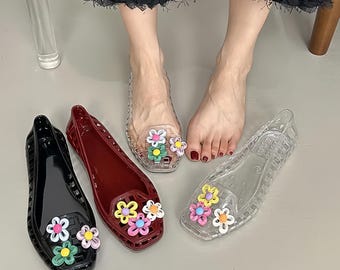 Blumengeleekristallhöhle flache einzelne Schuhe, Dopaminquadratzehenstrandschuhe