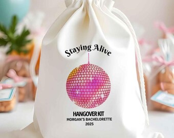 Stayin' Alive Hangover Kits - Bachelorette Party Bags - Disco Party bags -Staying hangover - Custom Recovery Kit -Merry Christmas Favor Bags