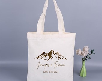 Personalized Mountain Wedding Bags - Mountain Wedding Welcome Tote - Ski Mountain Favor Bags - Camp Wedding Tote Bags - Gift For Campers