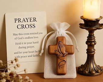 Taschenkreuz mit Kartenset, Holzhandwerksgeschenk mit Netztasche, tragbare Gebetskirche für Kirche oder tägliches Tragen, ideal zur Konfirmation