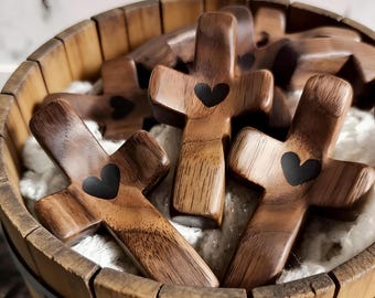 10pc Cross My Heart Wooden Cross Fidget for Clutching,Clinging and Praying Religious Gift