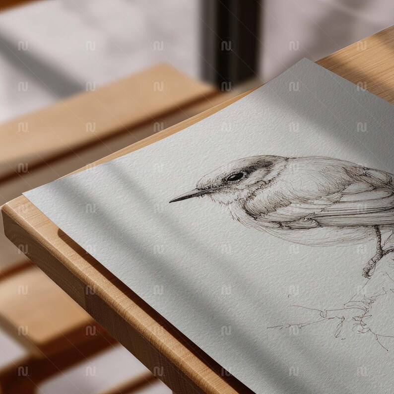 Flat Lay Poster Mockup 4x5 Ratio Hahnemuhle German Etching Paper on Wood Table, 8x10 Art Print Template