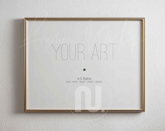 5x4 Ratio Horizontal Minimalist Thin Golden Frame Mockup (Smart Object PSD, JPG)