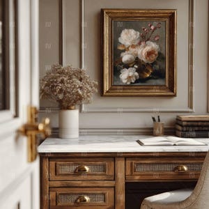 Vertical 4x5 Ratio Gold Frame Mockup, Antique 8x10 Desk-Study Interior, Smart Object PSD