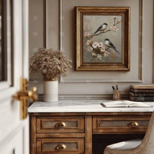 Vertical 4x5 Ratio Gold Frame Mockup, Antique 8x10 Desk-Study Interior, Smart Object PSD