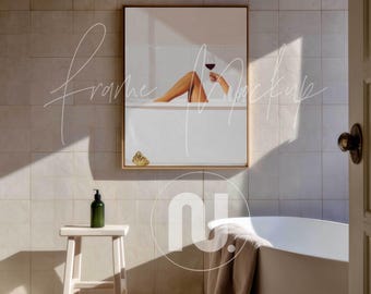 Din A Ratio Cozy Bathroom Frame Mockup: Bathtub Print Mockup, PSD Smart Object (Digital Download)