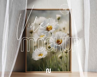 Animated Frame Video Mockup Dark Wood Din A | Transparent Curtain Slow Motion PSD Smart Object