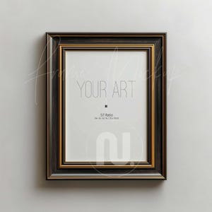 Din A Vertical Wooden Frame Mockup: 5x7 Ratio Dark Wood and Gold  (Smart Object PSD)