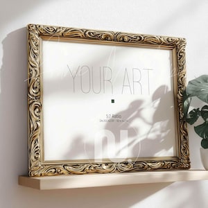 Din A Horizontal Gold Frame Mockup: 5x7 Ratio Vintage Frame (Smart Object PSD)