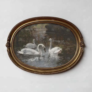 Horizontal DIN A Oval Gold Frame Mockup, Landscape 5x7 Ratio Ornate Wall Art, Smart Object