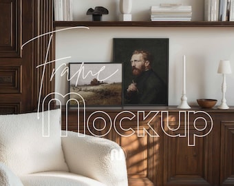4x5 Ratio Set of 2 Black Frame Mockups: Study Room Midcentury (Smart Object PSD)