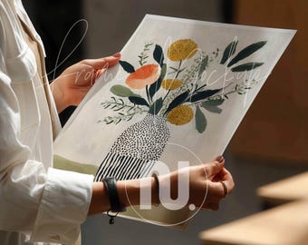 5x7 Ratio Hands Holding a Poster Mockup: Din A Poster Warm Light, Realistic Style (PSD, JPG)