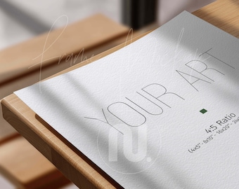 4x5 Ratio Flat Lay Poster Mockup, Hahnemuhle German Etching Paper Texture PSD
