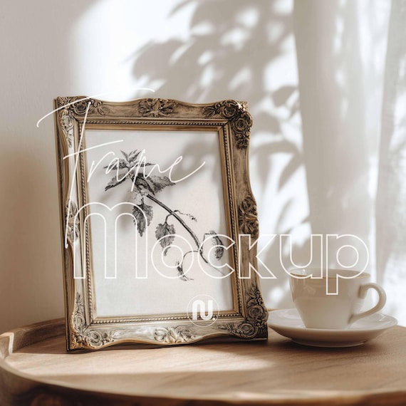 Vintage Ornate Bronze Frame Mockup 4x5 Ratio | Antique Picture Frame PSD Smart Object