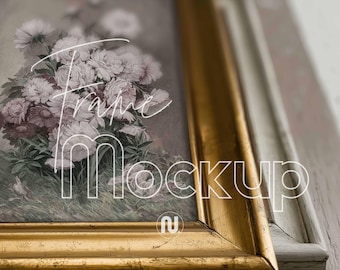 Close Up Detail Vertical 4x5 Ratio Vintage Gold Frame Mockup  Smart Object PSD