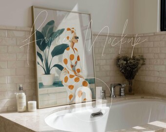 Din A Bathroom Frame Mockup: 5x7 Ratio Bathtub Print Mockup, PSD Smart Object (Digital Download)