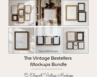 Vintage Frame Mockups Bundle | 15 Elegant PSD Smart Object Frames | Classic Wall Art Mockups