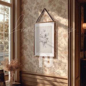 2x3 Ratio Vintage Gold Frame Mockup: Elegant Room, Vertical (PSD, JPG)