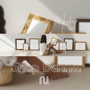 Etsy Shop Banner Mockup 8000x2000px: 4x5 Ratio Wall Art Frames (Smart Object PSD, JPG)