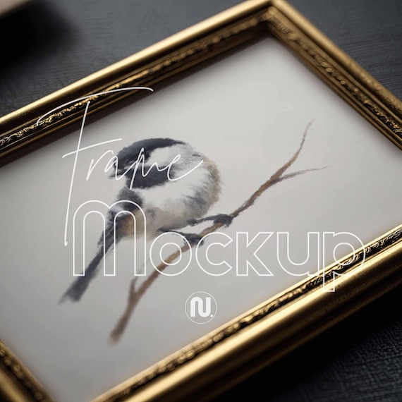 Horizontal Din A Frame Mockup PSD 5x7 Ratio Classic Gold Flat Lay Smart Object PSD