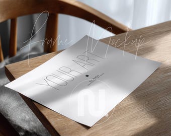 Din A Flat Lay Poster Mockup on Table: 5x7 Ratio Scandinavian Style (PSD Smart Object)