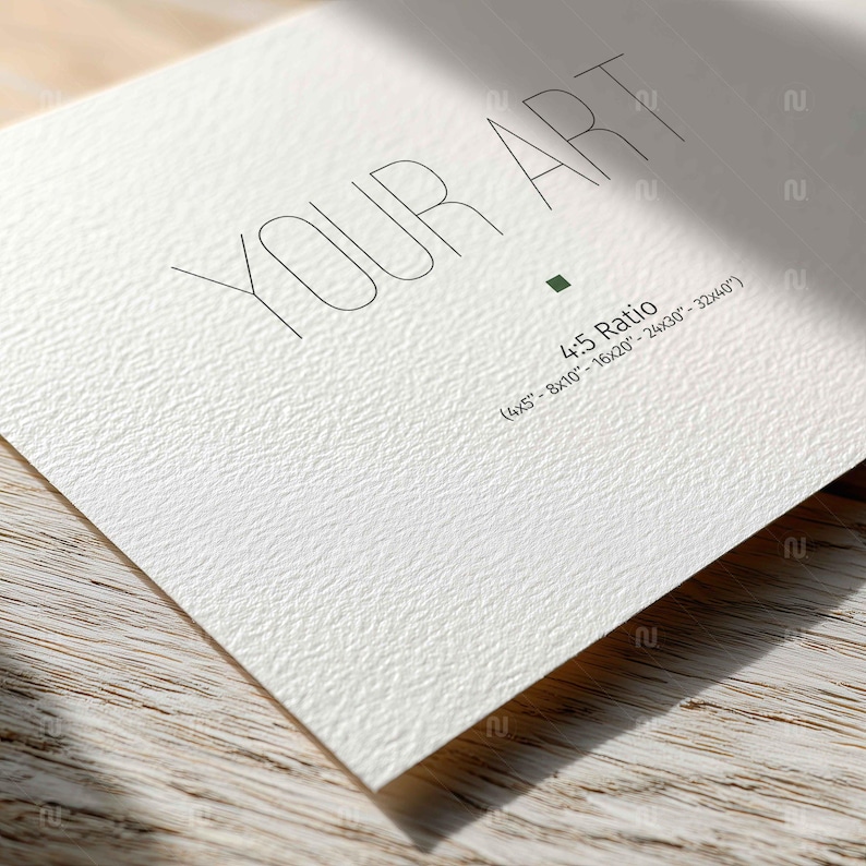 Horizontal 4x5 Ratio Poster Mockup with Hahnemuhle German Etching Paper Texture Detail, 8x10 PSD