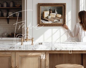 Horizontal 4x5 Ratio Kitchen Frame Mockup, Landscape 8x10 Gold Frame Smart Object PSD