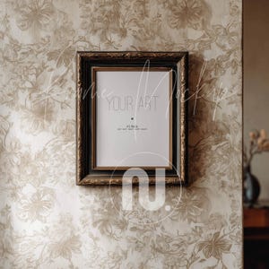 4x5 Ratio Vintage Frame Mockup: Floral Wallpaper Elegant Mockup (PSD, JPG)