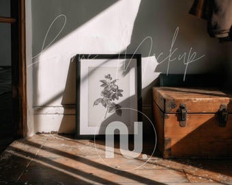 4x5 Ratio Vintage Black Frame Mockup: Antique Room Decor (PSD, JPG)