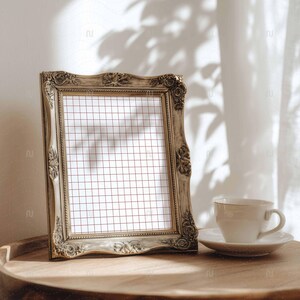 Vintage Ornate Bronze Frame Mockup 4x5 Ratio | Antique Picture Frame PSD Smart Object