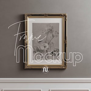 Ornate Gold Frame Mockup DIN A 5x7 Ratio, Baroque Gilded Border Template, Antique Picture Display, Vintage Wall Art Styled Stock Photo