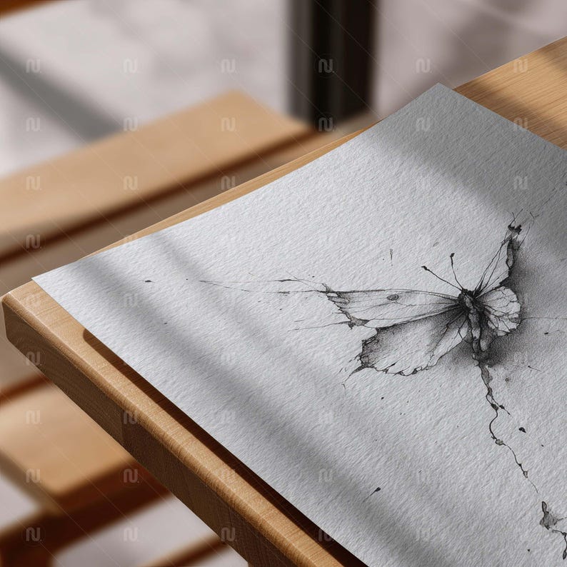 Flat Lay Poster Mockup 4x5 Ratio Hahnemuhle German Etching Paper on Wood Table, 8x10 Art Print Template