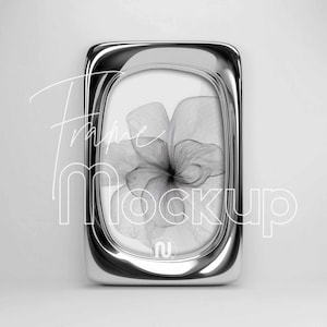 Maqueta de marco de retrato ondulado plateado metálico – Objeto inteligente de Photoshop, impresión vertical Din A (PSD)