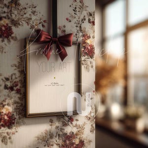 Coquette Frame Mockup: 4x5 Ratio Frame Red Bow, PSD Smart Object (Digital Download)