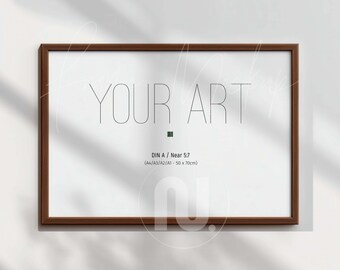 Mockup horizontaal houten frame Din: 5 x 7, donker hout, eenvoudig frame (PSD voor slim object)