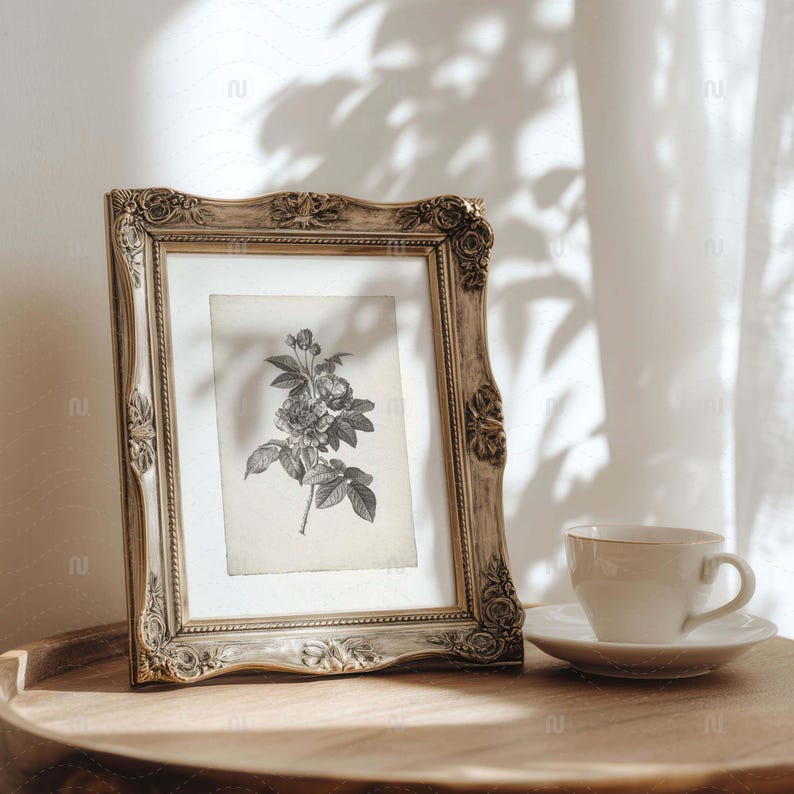 Vintage Ornate Bronze Frame Mockup 4x5 Ratio | Antique Picture Frame PSD Smart Object